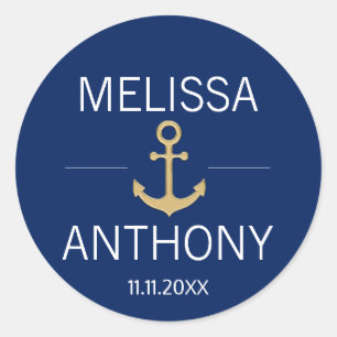 Adesivo Redondo Casamento branco da âncora Dourado náutica dos
