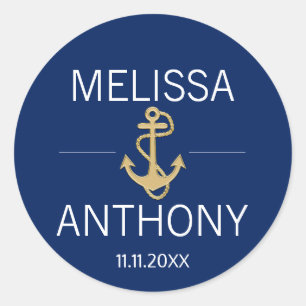 Adesivo Redondo Casamento branco da âncora Dourado náutica dos