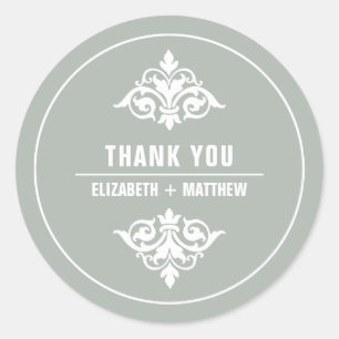 Adesivo Redondo Casamento Branco De Cinzas Ornamentais Vintage Obr