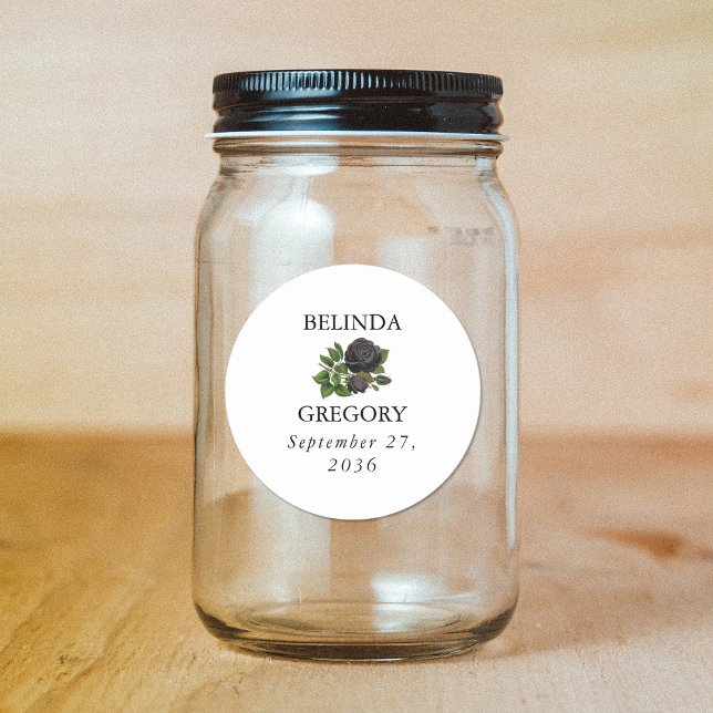 Adesivo Redondo Casamento Branco de Rosas de Halloween gótico (Gothic Halloween Roses White Wedding Classic Round Sticker)