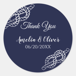 Adesivo Redondo Casamento Branco E Marinho Da Corda Náutica Com O 