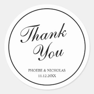Adesivo Redondo Casamento Branco e Negro Clássico Elegante Obrigad