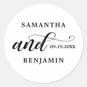 Adesivo Redondo Casamento Branco E Preto Para Caligrafia Elegante