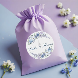 Adesivo Redondo Casamento Branco Floral em Watercolor Torre Paris 