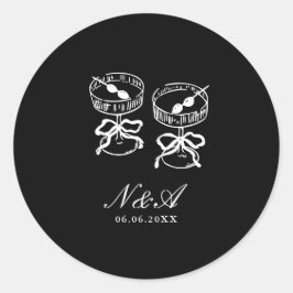 Adesivo Redondo Casamento Branco Negro da Caligrafia Moderna