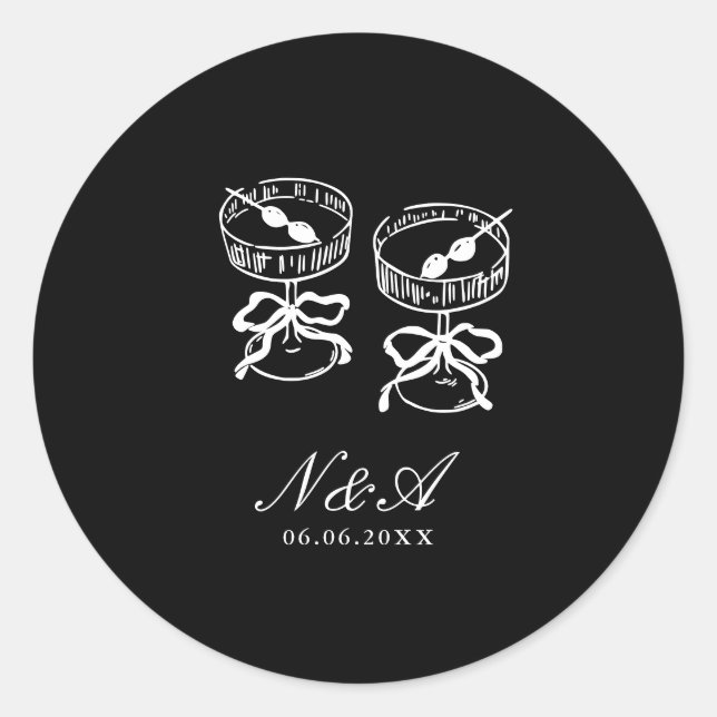 Adesivo Redondo Casamento Branco Negro da Caligrafia Moderna (Frente)