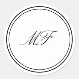 Adesivo Redondo Casamento Branco Negro de Monograma Clássico com M