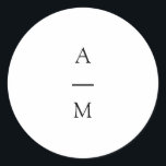 Adesivo Redondo Casamento branco preto-chic com tendências mínimas<br><div class="desc">Monograma Minimalista Típico Típico Típico Clássico de Casamento em Preto e Branco</div>