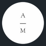 Adesivo Redondo Casamento branco preto-chic com tendências mínimas<br><div class="desc">Monograma Minimalista Típico Típico Típico Clássico de Casamento em Preto e Branco</div>