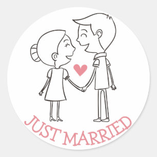 Adesivo Redondo Casamento Branco Preto da Noiva Recem casados Rosa