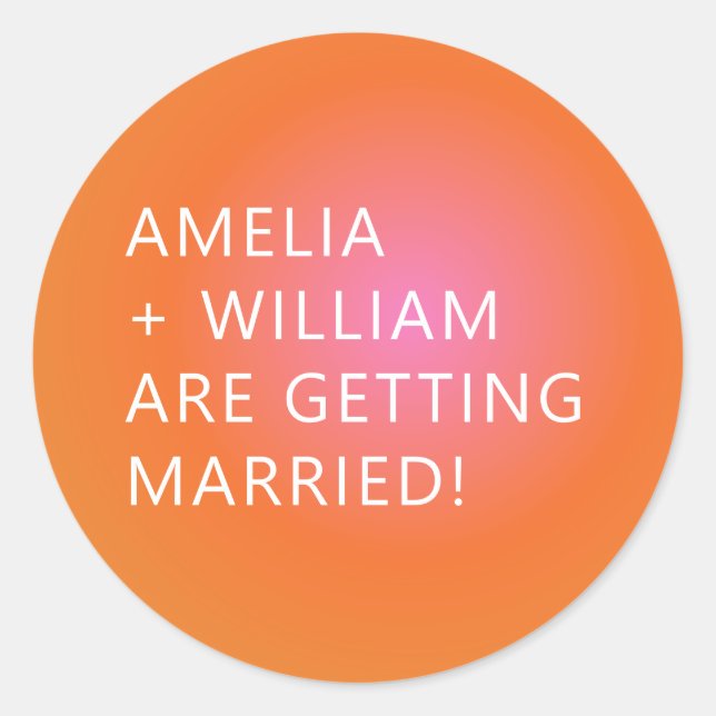 Adesivo Redondo Casamento Brilhante Único com Gradação Cor-de-Rosa (Frente)