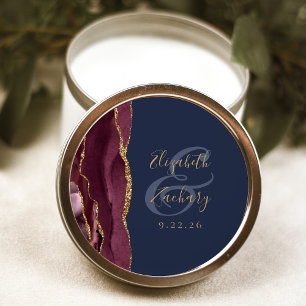 Adesivo Redondo Casamento Burgundy Ágata Azul Marinho Dourado Scri