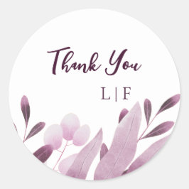 Adesivo Redondo Casamento Burgundy Big Leaf Obrigado