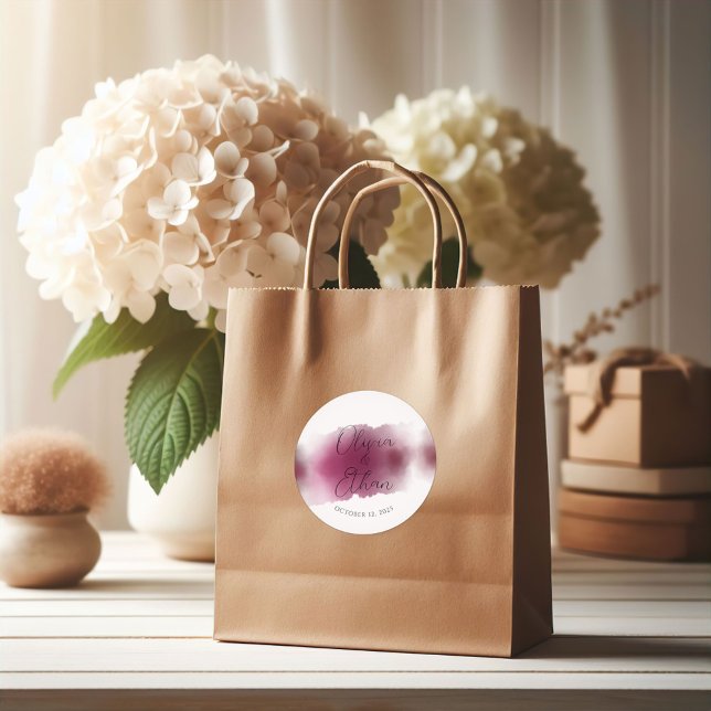 Adesivo Redondo Casamento Burgundy Watercolor - Nomes Elegantes (Criador carregado)