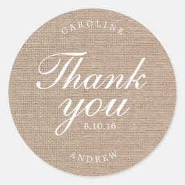 Adesivo Redondo Casamento Burlap Impresso Obrigado