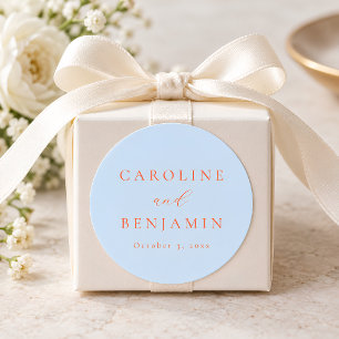 Adesivo Redondo Casamento Caligrafia Laranja Azul Minimalista Eleg