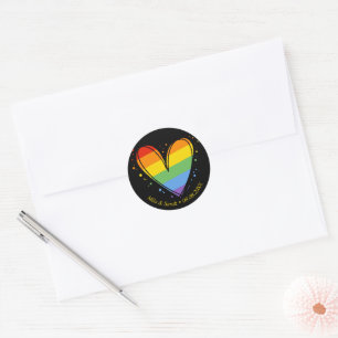 Adesivo Redondo Casamento Cardíaco LGBTQ do Orgulho Rainbow
