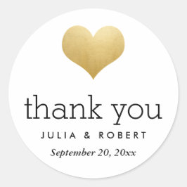 Adesivo Redondo Casamento Cardíaco Modern Faux Gold Foil Obrigado