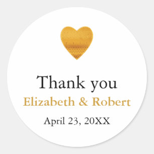Adesivo Redondo Casamento Cardíaco Moderno com Folha de Ouro, Obr