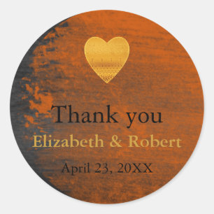 Adesivo Redondo Casamento Cardíaco Moderno com Folha de Ouro, Obri