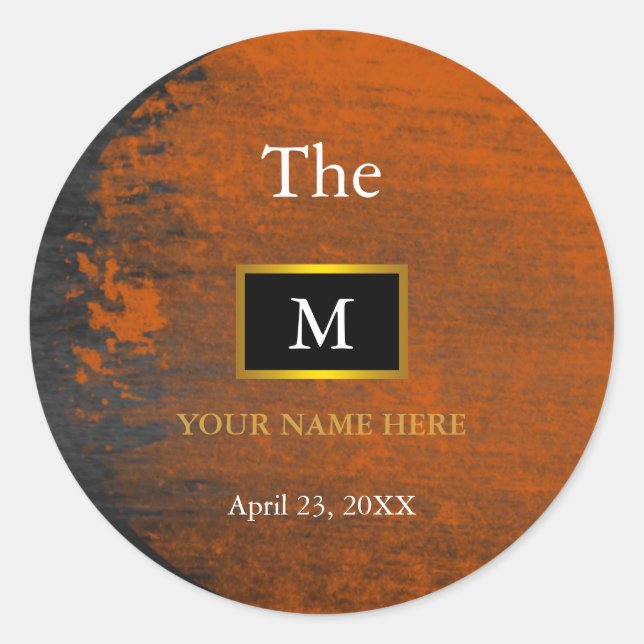 Adesivo Redondo Casamento Cardíaco Moderno com Folha de Ouro, Obri (Frente)