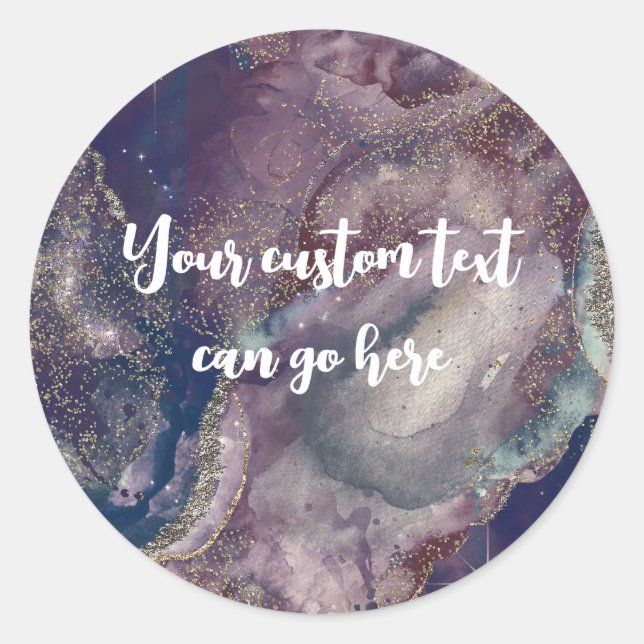 Adesivo Redondo Casamento Celestial Dourado de Berry Blue Watercol (Frente)