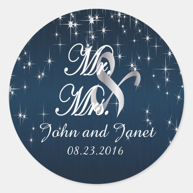 Adesivo Redondo Casamento Charming Star Struck em Azul Marinho 2 (Frente)
