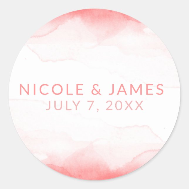 Adesivo Redondo Casamento Chic Moderno com Aquarela Brilhante (Frente)