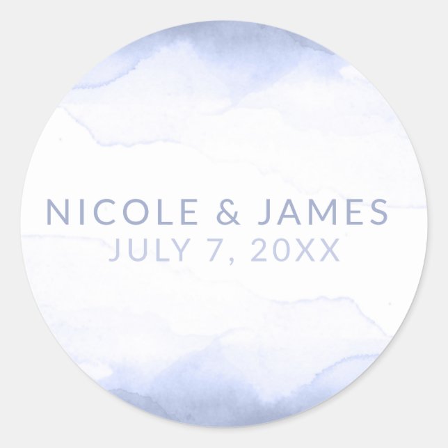 Adesivo Redondo Casamento Chic Moderno com Cor de Água Púrpura Per (Frente)