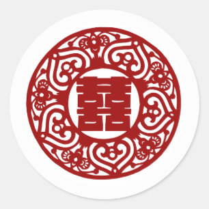 Adesivo Redondo Casamento chinês com felicidade dobro