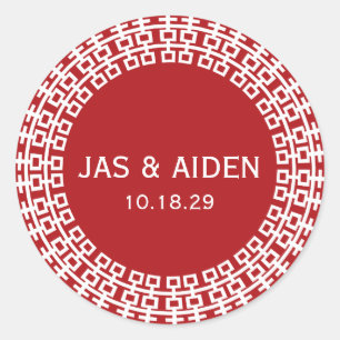 Adesivo Redondo Casamento chinês da felicidade dobro minimalista