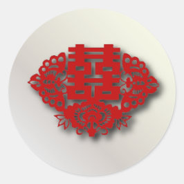 Adesivo Redondo Casamento chinês de dupla felicidade vermelha