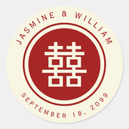 Adesivo Redondo Casamento Chinês de Felicidade Dupla em Círculo Cl