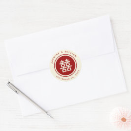 Adesivo Redondo Casamento Chinês de Felicidade Dupla em Círculo Cl