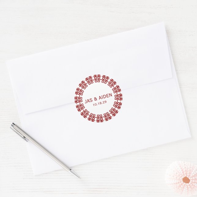 Adesivo Redondo Casamento Chinês de Felicidade Dupla Minimalista S (Envelope)