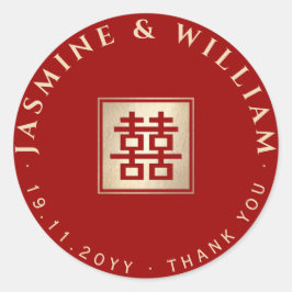 Adesivo Redondo Casamento Chinês de Felicidade Dupla Praça Dourada