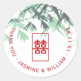 Adesivo Redondo Casamento Chinês de Shuang Xi com o Bamboo Verde