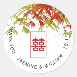 Adesivo Redondo Casamento Chinês entre Red & Jade Bamboo e Shuang