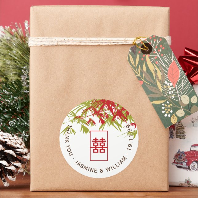 Adesivo Redondo Casamento Chinês entre Red & Jade Bamboo e Shuang  (Feriado)