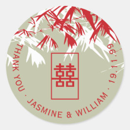 Adesivo Redondo Casamento Chinês entre Red & Moss Bamboo e Shuang