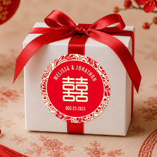 Adesivo Redondo Casamento Chinês Personalizado Dupla Felicidade
