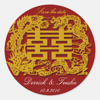 Adesivo Redondo Casamento chinês salve data / obrigado que você ad