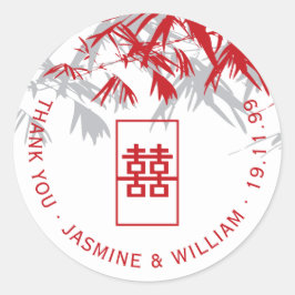 Adesivo Redondo Casamento Chinês Shuang Xi - Cinza Vermelha - Folh