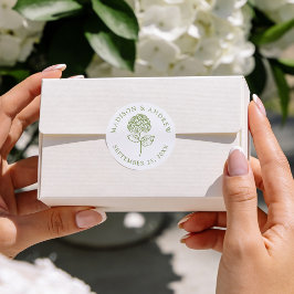 Adesivo Redondo Casamento Clássico com Hortênsias Verde Oliva