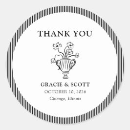 Adesivo Redondo Casamento Clássico de Black & White Strike Obrigad