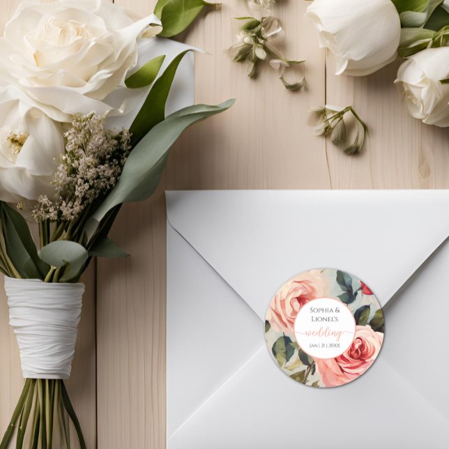 Adesivo Redondo Casamento Clássico De Flores Vermelhas E Rosa (Criador carregado)