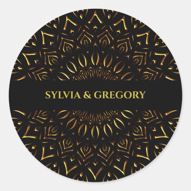 Adesivo Redondo Casamento clássico de luxo elegante com mandala tr (Frente)