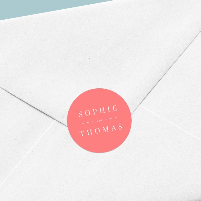 Adesivo Redondo Casamento Clássico Moderno de Cor Editável (Criador carregado)