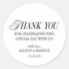 Adesivo Redondo Casamento Clássico Negro e Branco Obrigado