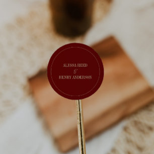Adesivo Redondo Casamento Clássico Vinho Tinto Noiva e Noivo Nomes